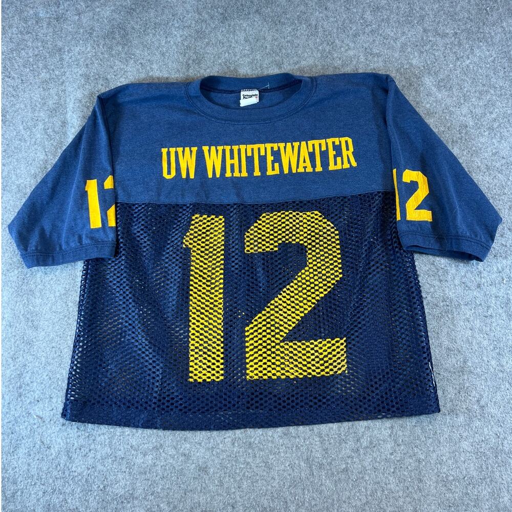 VINTAGE UW Whitewater Football Jersey Mens L Blue 12 Graphic Collegiate Pacific